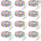 Minetom 12 Pack Fairy Lights Battery Operated String Lights, 8 Modes & Timer, 7ft 20LED Multicolor Waterproof Silver Wire Twinkle Lights, Firefly Starry Moon Lights for Mason DIY Christmas Wedding