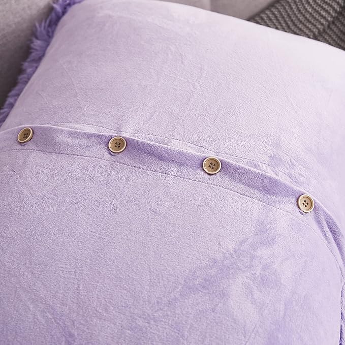 WERDIM Shaggy Fluffy Faux Fur Pillowcases 2 Pack Button Closure Velvet Pillow Shams King Size (Lilac, 20 X 36 Inches)
