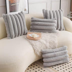 Neelvin Grey Faux Fur Cozy Soft Striped Decorative Throw Pillow Covers 24x24 inch Set of 2,Velvet Pillowcase Cushion Case for Sofa Couch