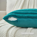 FUTEI Teal Green Striped Decorative Throw Pillow Covers 20x20 Inch Set of 2,Square Winter Decorations Couch Pillow Case,Soft Cozy Faux Rabbit Fur & Velvet Back,Modern Home Decor for Bed