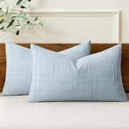 MIULEE Decorative Linen Check Lumar Throw Pillow Covers Neutral Farmhouse Vintage Pillow Covers 12x20 Set of 2 Boho Modern Home Decor for Sofa Couch Bedroom Cushion Coastal Blue