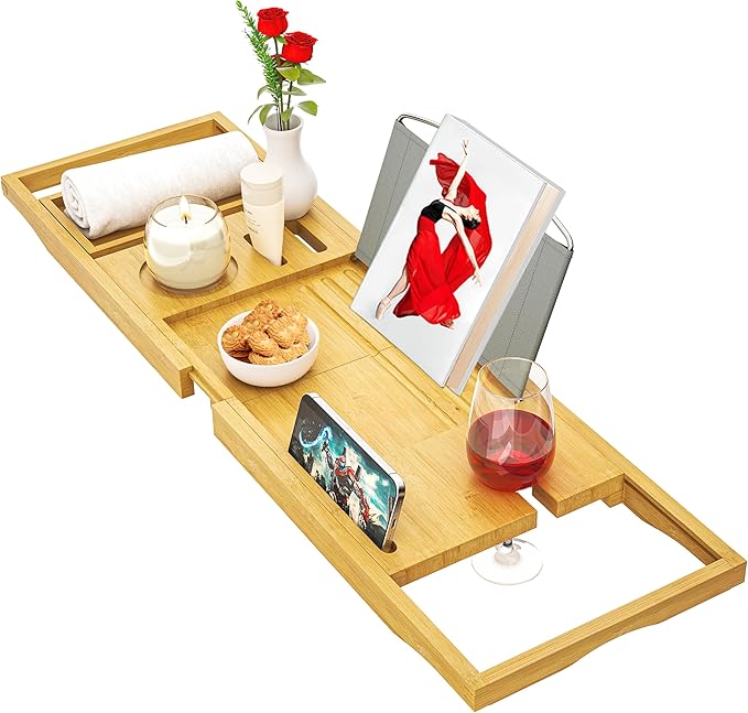 Premium Bathtub Tray Caddy, Expandable Bath Tray for Bath Tub, Bath/Bathtub Table Tray, Great House Warming, Anniversary & Wedding and Unique Birthday Gifts