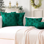 OTOSTAR Set of 2 Xmas Soft Plush Short Wool Velvet Decorative Throw Pillow Covers Rectangular Luxury Style Cushion Case Pillow Shell for Sofa Bedroom Tree and Snowflake Green, 12x20 Inch