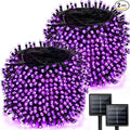 Super-Long 2-Pack Each 85FT Solar Halloween Lights Outdoor Waterproof, Upgraded Super Bright 8 Lighting Modes 480 LED Solar Outdoor String Lights for Halloween Decorations Party Garden Yard (Purple)