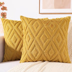 decorUhome Couch Throw Pillow Covers 26x26 Set of 2, Decorative Soft Plush Faux Wool Neutral Accent Pillow Covers for Bed Sofa Living Room, Mustard Yellow