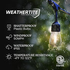 Brightech Ambience Pro 27 Ft Solar Powered Outdoor String Lights - Commercial Grade Waterproof Patio Lights with Edison Globes, Shatterproof LED String Lights for Patio - 2W, Warm White, 12 Bulbs