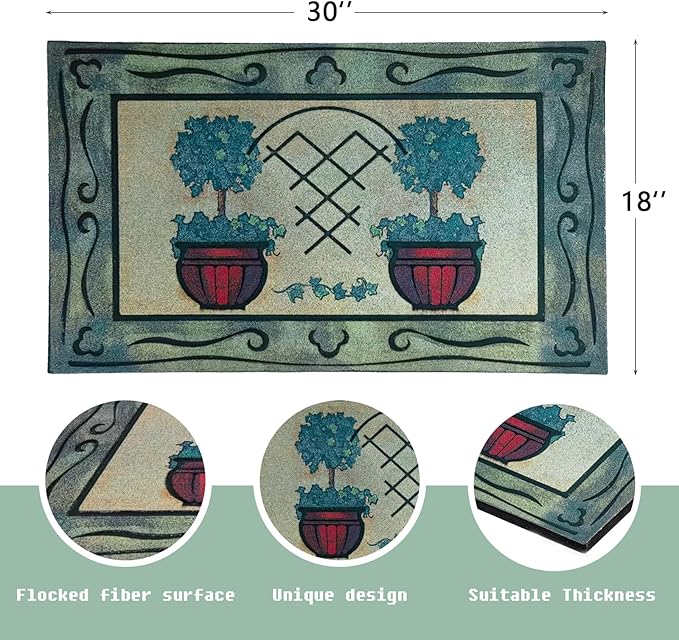 CHICHIC Door Mat, Welcome Mat 18x 30 Inch Front Door Mat Outdoors for Home Entrance Outdoors Mat for Outside Entry Way Doormat Entry Rugs, Heavy Duty Non Slip Rubber Back Low Profile, Pot Plant