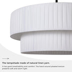LamQee 20” Modern Drum Chandelier, 2-Tier Semi-Flush Mount Pendant Light Fixtures 3-Light with White Fabric Lampshades, Matte Black Fixtuer Hang Ceiling Lamp