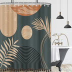 Boho Mid Century Leaf Shower Curtain Set,Arch Sun Design,Minimalistic Leaves Pattern,Waterproof and Luxurious Fabric-12 Hooks(Brown-72" x 72")