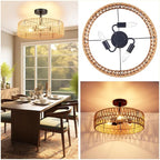 Hamilyeah Boho Woven Flush Mount Ceiling Light Fixture, 16 inch Rattan Light Fixture Ceiling Mount for Living Room, Bedroom, Kitchen