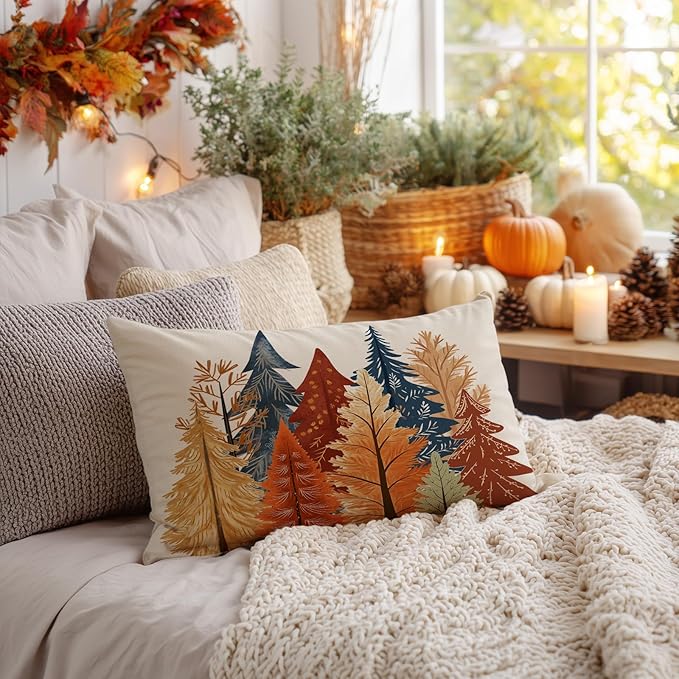 AACORS Fall Pillow Cover 12X20 Inch Watercolor Tree Decoration Holiday Farmhouse Autumn Pillow Case for Sofa Couch Decor AA728-12