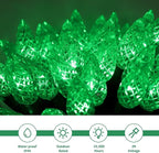 WATERGLIDE C6 Christmas Lights, 33ft 100 LED Faceted String Lights Green Wire Fairy Lights with 29V Safe Adaptor, 8 Lighting Mode, Waterproof for Indoor Outdoor Patio Xmas Tree Party Decor, Green