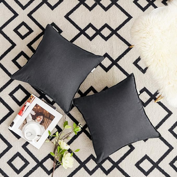 Jeanerlor Set of 2 20"x20" Pillowcase Dark Grey Cousion Cover Natural Cotton Linen with Unique Design to Embellish House/Study Room/Office/Students Dormitory 50 x 50cm