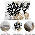 DFXSZ Black Brown Outdoor Pillow Covers 16x16 Inch Set of 2 White Gray Flower Throw Pillows Farmhouse Outdoor Modern Floral Polyester Square Cushion Case Decor for Patio Funiture Garden 002B16