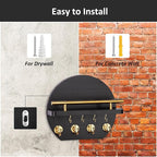 Nekon Key Holder for Wall - 9.8 Inch Apartment Wall Decor with Shelf and 8 Key Hooks, Circular Wood Key Hanger for Home Decor (Black with Golden Hooks)