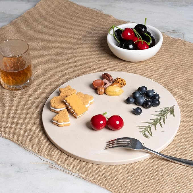 Koville 11 Inch Marble Round Cutting Board for Kitchen Countertop, Natural Marble Pastry Board Cheese Boards Charcuterie Board Stone Slab for Kitchen Decor, Stone Slab for Baking