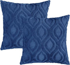 decorUhome Fall Throw Pillow Covers 20x20 Inch Set of 2, Soft Plush Decorative Faux Fur Dark Blue Solid Couch Pillow Covers, Accent Farmhouse Neutral Square Euro Pillow Cases for Sofa Bed Living Room
