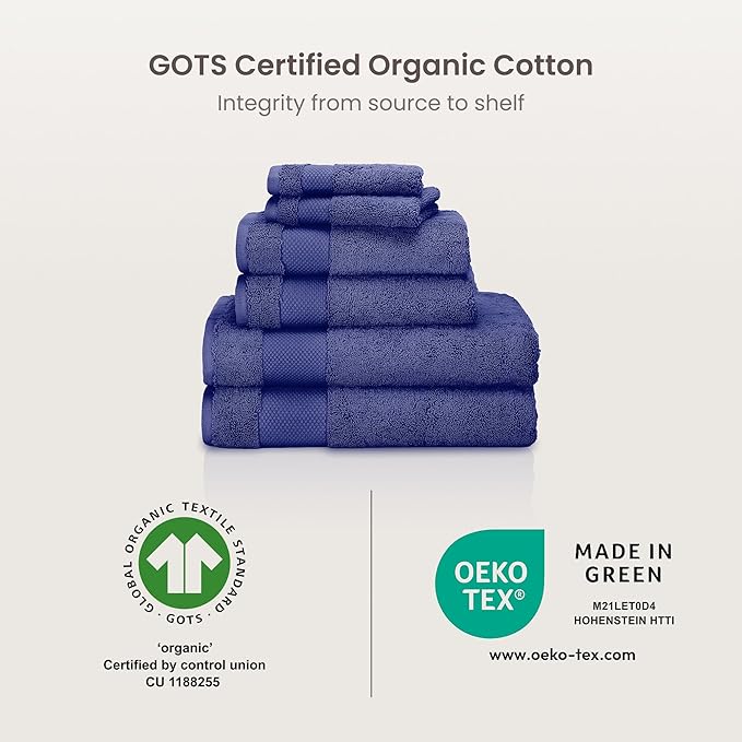 BIOWEAVES 100% Organic Cotton 700 GSM Plush Luxury Bath Towels for Bathroom 30" x 58" GOTS Certified - Navy Blue, Pack of 2
