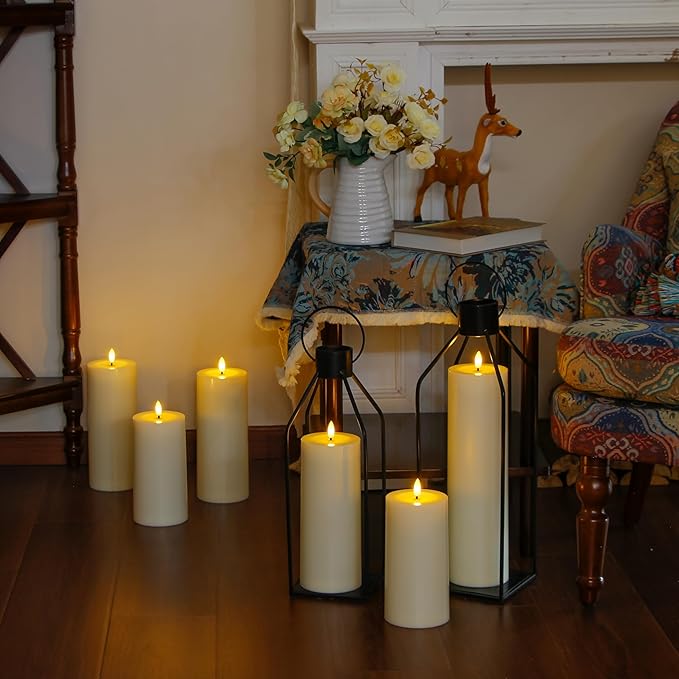 Waterproof Flickering Plastic Flameless with Cycle Timer & Remote Control, Pack of 2 Fake Battery Operated Candle Grease Outdoor Pillar LED Candles (Ivory, 4" x10")