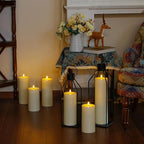 Waterproof Flickering Plastic Flameless with Cycle Timer & Remote Control, Pack of 2 Fake Battery Operated Candle Grease Outdoor Pillar LED Candles (Ivory, 4" x10")