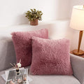 XeGe Cozy Faux Fur Dusty Pink Throw Pillow Covers, Zippered Fluffy Cushion Covers, Shaggy Fuzzy Decorative Plush Furry Pillowcases Pack of 2 for Sofa Couch Home Decor (18''x18'', Dusty Pink)