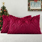decorUhome Christmas Throw Pillow Covers 12x20 Inch Set of 2, Soft Plush Decorative Faux Fur Burgundy Solid Couch Pillow Covers, Accent Farmhouse Neutral Lumbar Euro Pillow Cases for Sofa Living Room