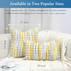 Boho Decorative Throw Pillow Covers 18x18 Inch, Chenille Tufted Pillow Cover Striped Textured Square Farmhouse Accent Pillowcase for Couch Sofa Bedroom Living Room, Yellow White Stripe 1 Pack