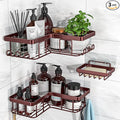 YASONIC Corner Shower Caddy, 3-Pack Adhesive Shower Caddy with Soap Holder and 12 Hooks, Rustproof Stainless Steel, No Drilling Wall Mounted Rack Organizer, for Bathroom, Bronze