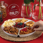 Plasticpro 6 Sectional Round Plastic Serving Tray/Platters White & Silver Pack of 8