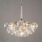 White Gold Bubble Ball Chandelier 6-Light Dia 24 Inch Mid-Century Blown Glass Light Fixtures Swirled Clear Globe Chandeliers Lighting Pendant for Dining Living Room Entryway Island