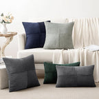 MIULEE Dark Blue Corduroy Pillow Covers Pack of 2 Boho Decorative Spliced Throw Pillow Covers Soft Solid Couch Pillowcases Cross Patchwork Textured Cushion Covers for Living Room Bed Sofa 16x16 inch