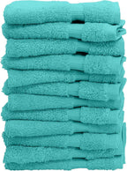 Luxury Hotel & Spa Collection, 100% Turkish Cotton 700 GSM Cloth, for Body wash, Makeup & Facial Cleaning, Baby, face, loofah, Dobby Border Soft washcloths Towel Set 13" X 13", Aqua Blue, Set of 12