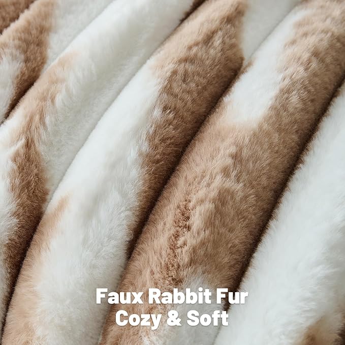 FUTEI Brown Decorative Throw Pillow Covers 18x18 Inch Set of 2, Soft Tie-Dye Faux Rabbit Fur Striped Texture Cushion Case, Modern Home Decor for Couch Bed Living Room