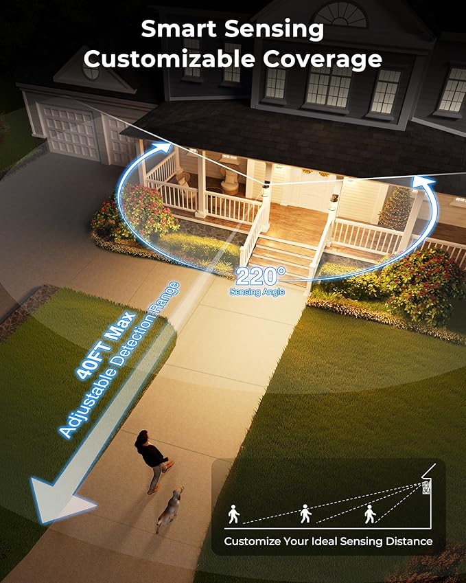 Motion Sensor Outdoor Light Adjustable Sensing Range, 2 Pack Black Dusk to Dawn Exterior Lighting Fixtures with Seed Glass, Aluminum Anti-Rust Outside Lights for House Garage Doorway Garden