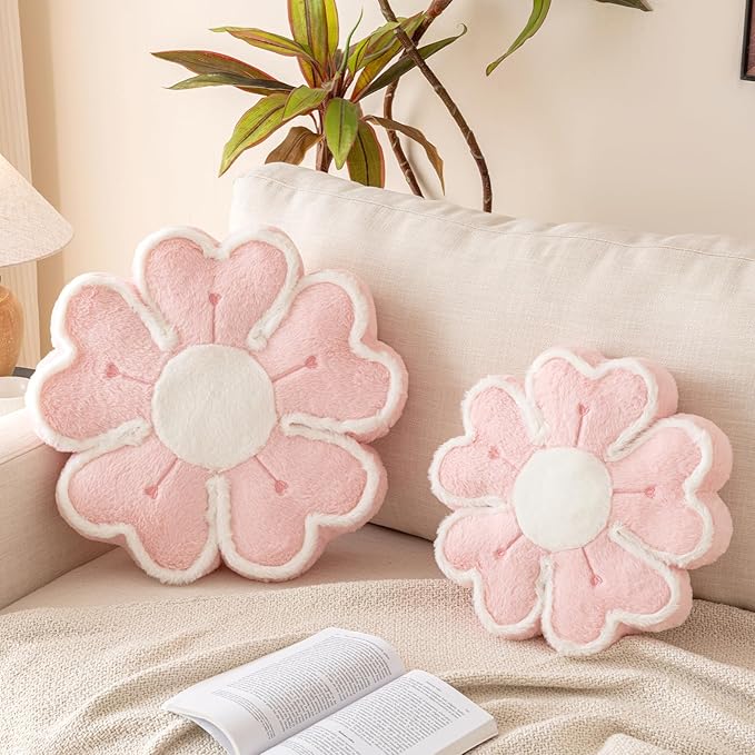 Flower Shaped Decorative Throw Pillow Cushion for Bed Couch, Cute Flower Plush Throw Pillows Home Decor Floor Pillow Seating Cushions (Pink, 17.7 Inches)