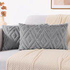 decorUhome Couch Throw Pillow Covers 12x20 Set of 2, Decorative Soft Plush Faux Wool Lumbar Neutral Accent Pillow Covers for Bed Sofa Living Room, Grey