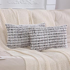 LUOYEHK Boho Throw Pillow Covers 12x20 Inch Set of 2 Chenille Tufted Pillowcase Farmhouse Neutral Cushion Covers for Couch Sofa Bed Living Room, Black Gray