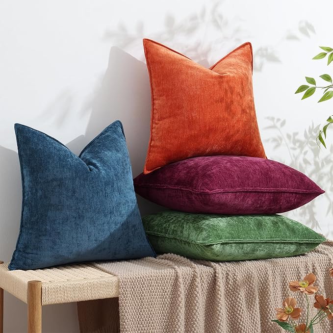 decorUhome Couch Throw Pillow Covers 12x20 Set of 2, Decorative Soft Euro Neutral Chenille Lumbar Pillow Covers with Elegant Design for Sofa Bed Living Room Home Decor, Poseidon