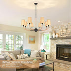 39" Black Boho Rattan Chandelier for Living Room 8-Light Large Coastal Boho Pendant Light Fixture Bedroom Adjustable Rustic Farmhouse Chandeliers for Dining Room Kitchen Island Foyer