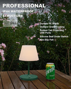 Outdoor Battery Operated Table Lamp Waterproof, 4000mAh Cordless Table Lamp Rechargeable, Touch Dimmable Desk Lamp, LED Night Light for Patio Camping Restaurant Home, H9.6in, Green