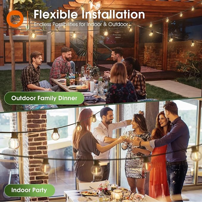 addlon 200FT(2 Pack*100FT) Solar String Lights Outdoor Waterproof with Remote, Dimmable Commercial Grade Solar Powered String Lights with 108 LED Bulbs, Hanging Light for Backyard Party Decor
