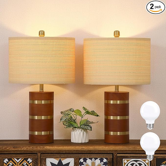 Farmhouse Table Lamp,Antique Nightstand Lamp,Rustic Wood Bedside Lamps for Bedroom Living Room Dining Table Patio Hallway Hotel,UL Listed,Bulbs Included,Set of 2