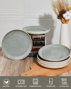 Ceramic Plates, 8.0 Inch Round Stoneware Salad Plates Use for Dessert, Salad, Appetizer, Microwave and Dishwasher Safe, Scratch Resistant Small Dinner Plate of 6