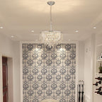 Chrome Crystal Chandeliers for Dining Room, 18" Modern Round Chandelier 4-Tier 6 Lights Dimmable Luxury Ceiling Light Fixture K9 Raindrop Crystal Pendant Lamp for Living Room Bedroom Foyer