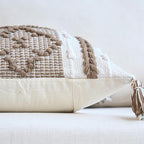 Boho Brown Decorative Pillow Cover with Cording and Tassels Handmade Accent Woven Textured Square Throw Pillow Case for Couch Sofa Farmhouse Living Room Home Decor 18"x18"