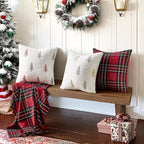 MIULEE Christmas Decorative Pillow Covers Set of 2 Faux Fur Throw Pillows with Embroidered Christmas Tree 18x18 Inch White Gold Winter Couch Covers for Festival Sofa Bedroom Living Room Home Decor