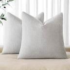 MIULEE Pack of 2 Decorative Throw Pillow Covers Soft Chenille Throw Pillows Solid Textured Cushion Covers for Couch Sofa Bedroom Living Room 18x18 Inch, Grey White