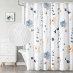 QiyI Extra Long Shower Curtain 72 x 84, Modern Watercolor Floral Shower Curtains, 3D Embossed Textured Beige Flower Cloth Bathroom Curtain, Waterproof Fabric Farmhouse Shower Curtain Set with Hooks
