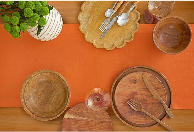 Solino Home Linen Table Runner 90 Inches Long - 100% Pure Linen Persimmon Orange Dining Table Runner 14 x 90 Inch for Fall, Autumn, Halloween, Thanksgiving - Fete