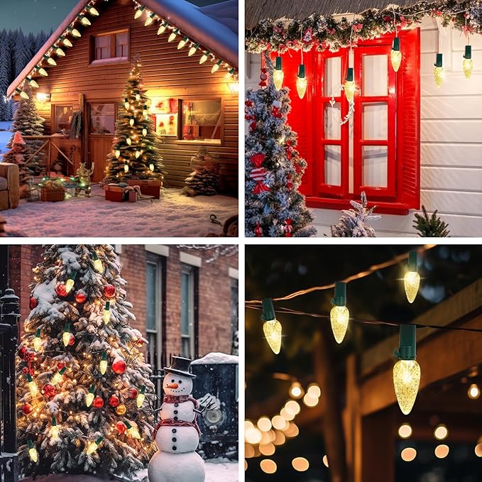 Brightever C6 Christmas Lights Battery Operated, 35FT 100LED Christmas Lights Indoor with Timer & 8 Lighting Modes, Strawberry String Light for Xmas Trees, Wreaths, Decoration, Warm White, 1-Pack